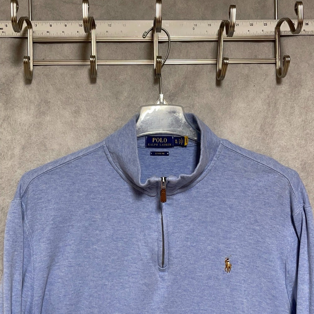 Polo Ralph Lauren Sweater Men XL Blue 1/4 Zip Estate Rib Flesh Pony Mock Neck